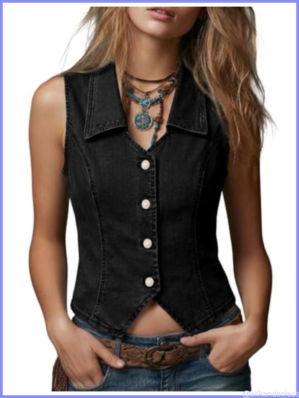 Womens Denim Vest Sleeveless Button Down Crop Jean Vest Top Cowgirl Outfit